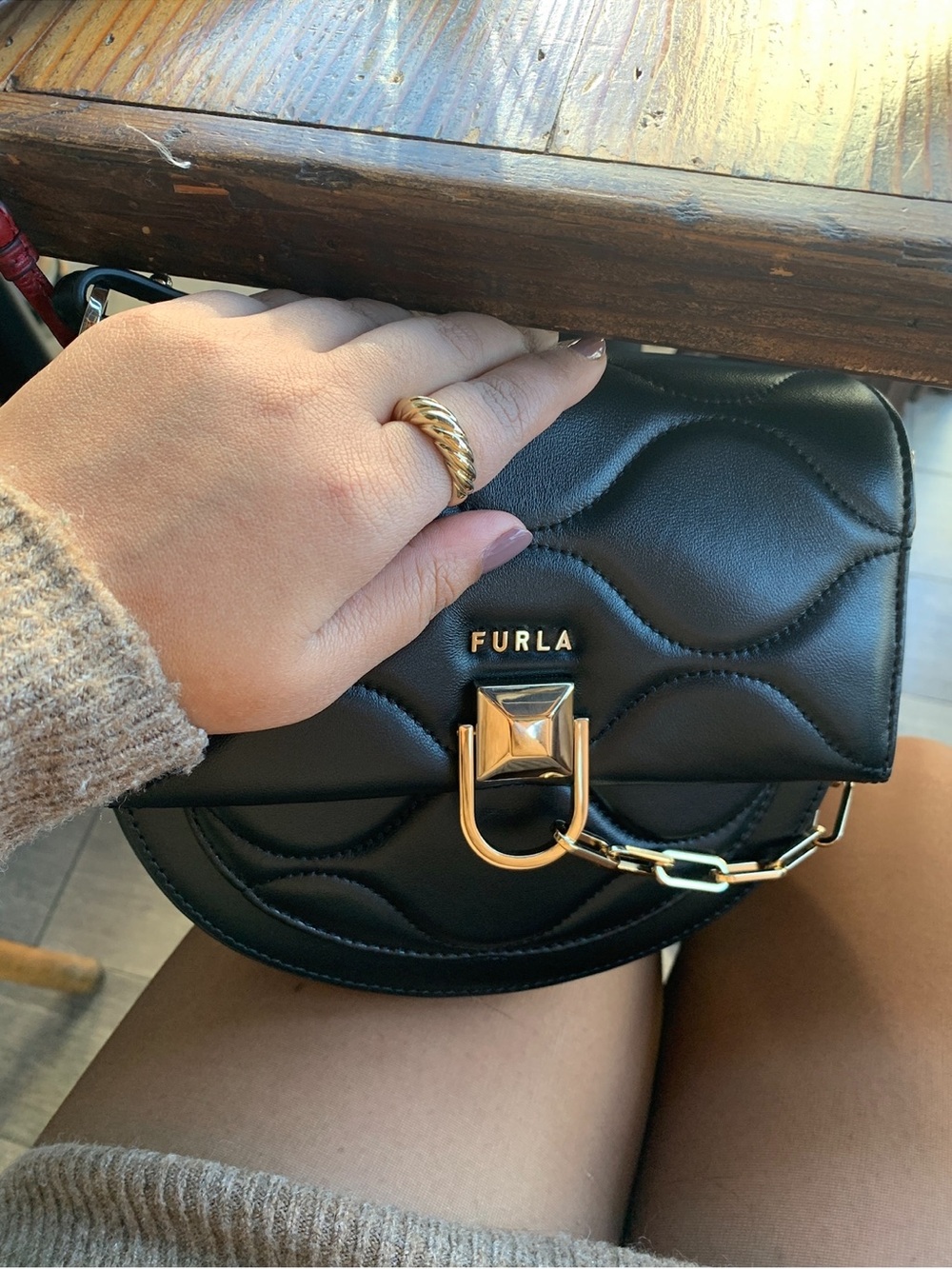 Miss Mimi Furla discontinued Black Quilted Leather Crossbody Bag